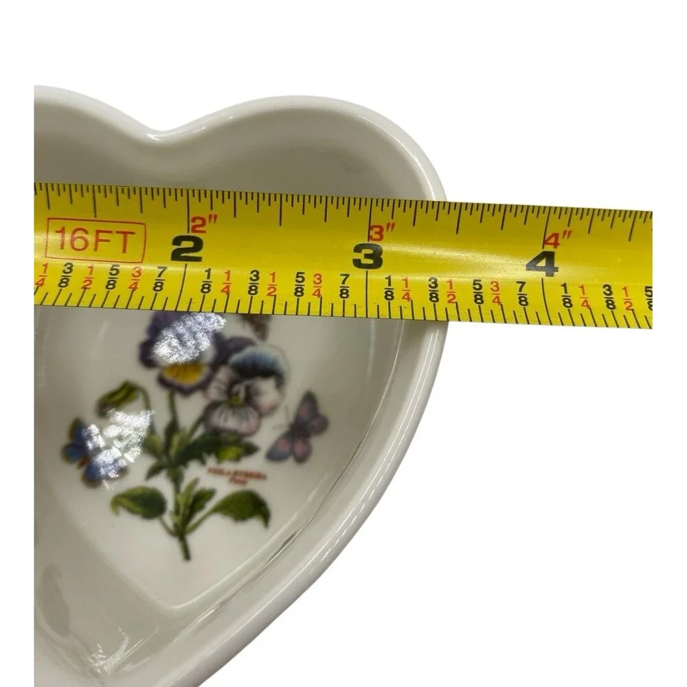 PORTMEIRION Set of 2 Botanic Garden Heart Shape Ramekins Pansies Butterflies NEW